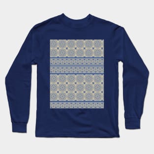 African Ethnic Tribal Beige Blue Pattern Long Sleeve T-Shirt